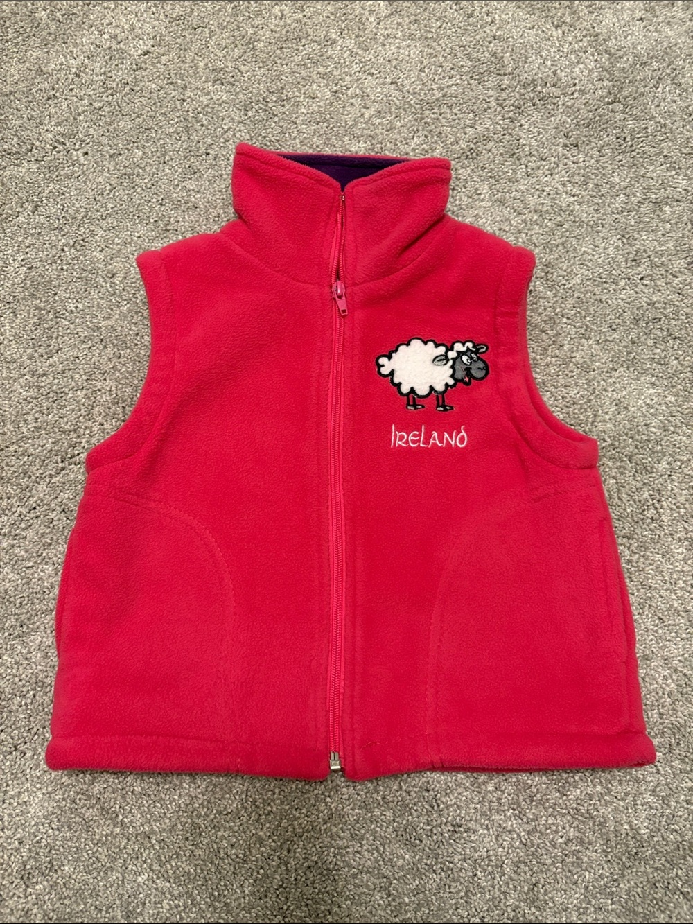 Irish Farmyard Friends toddler Pink Fleece Vest with Sheep Ireland Embroidery 3T